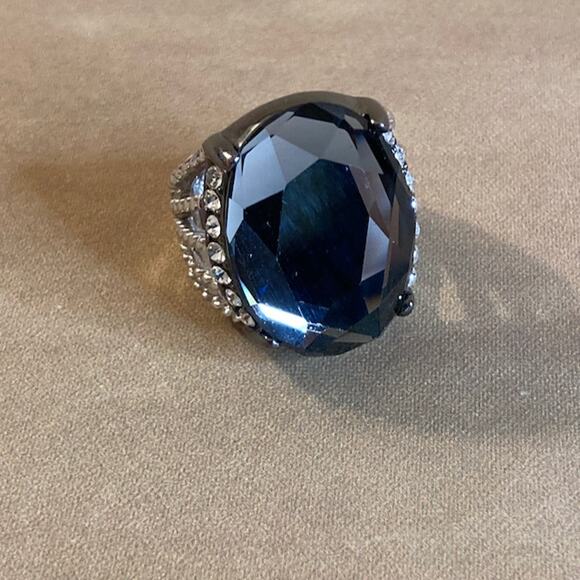 0084 Y2K Lia Sophia Sz 7 Edwardian Lunette Faceted Cocktail Ring w/Rhinestones - Picture 1 of 7
